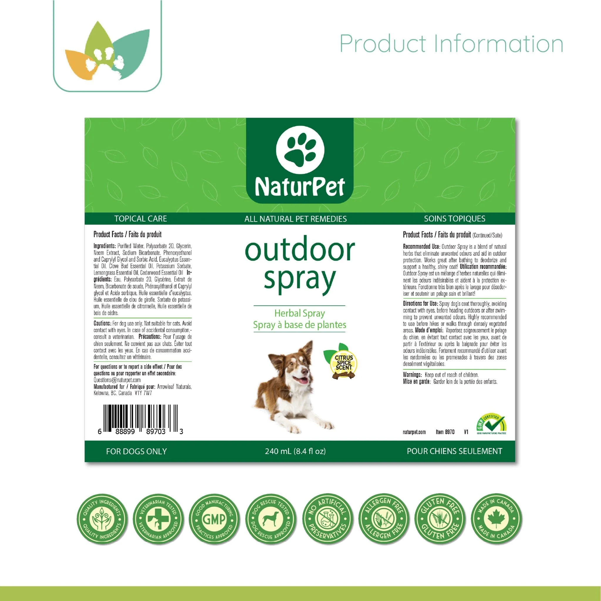 Arrowleaf Pet Outdoor Spray (NaturPet In Canada) - A Must-Have For Hikes & Wet Dogs!