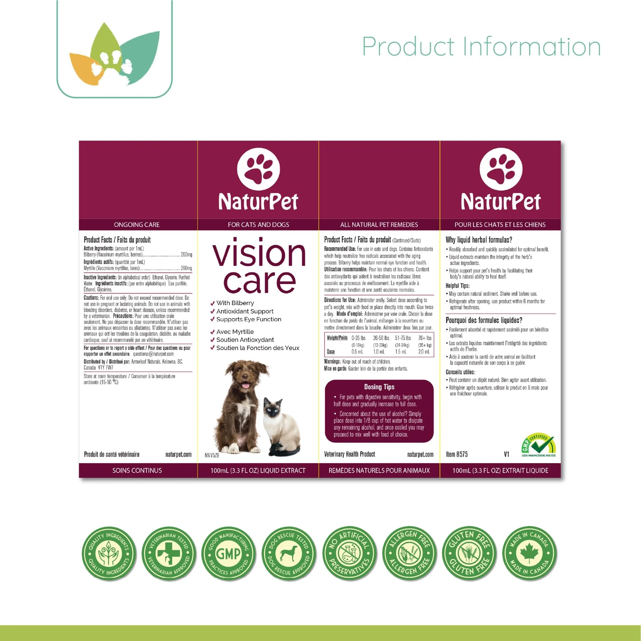 Arrowleaf Pet Vision Care (NaturPet In Canada) -  Eye Health Support For Cats and Dogs