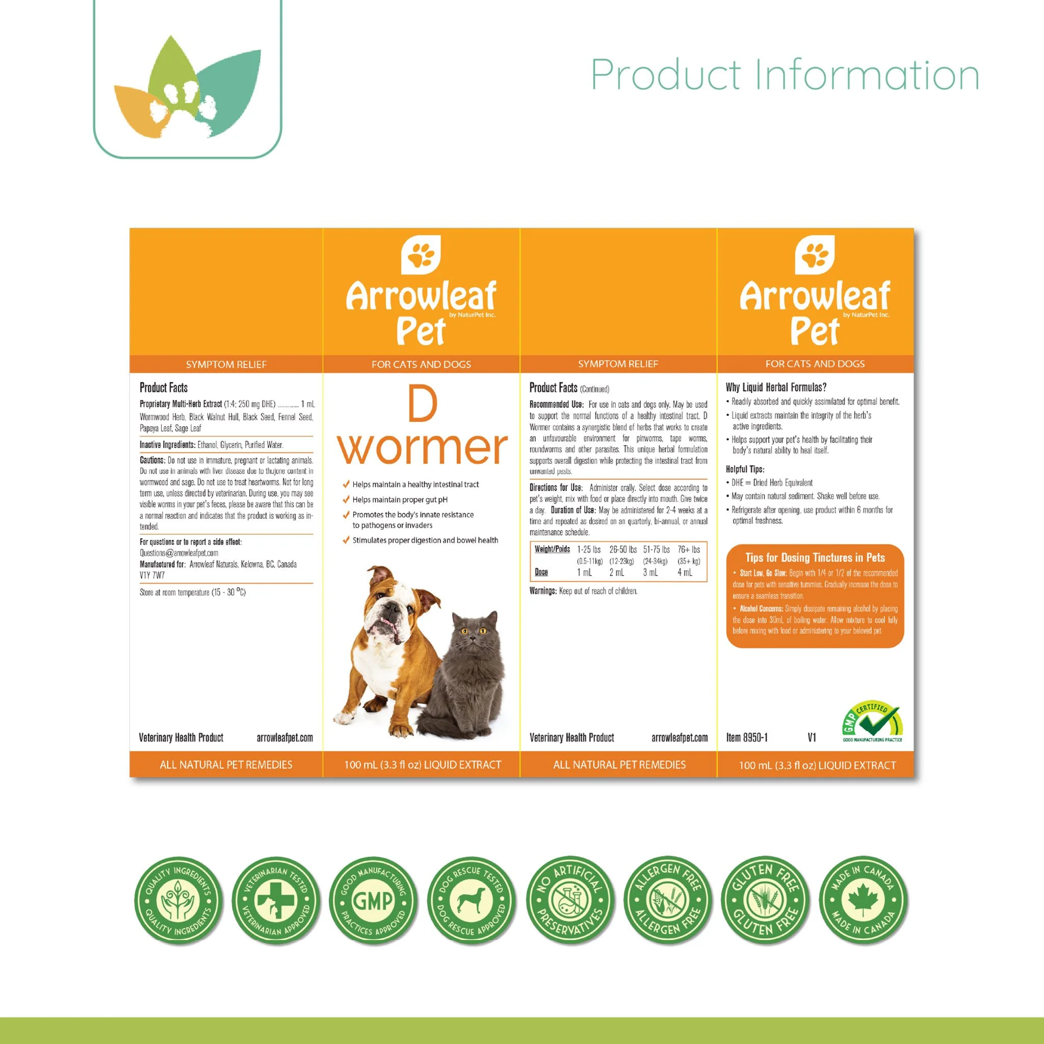 Arrowleaf Pet D Wormer - All Natural Deworming for Cats and Dogs