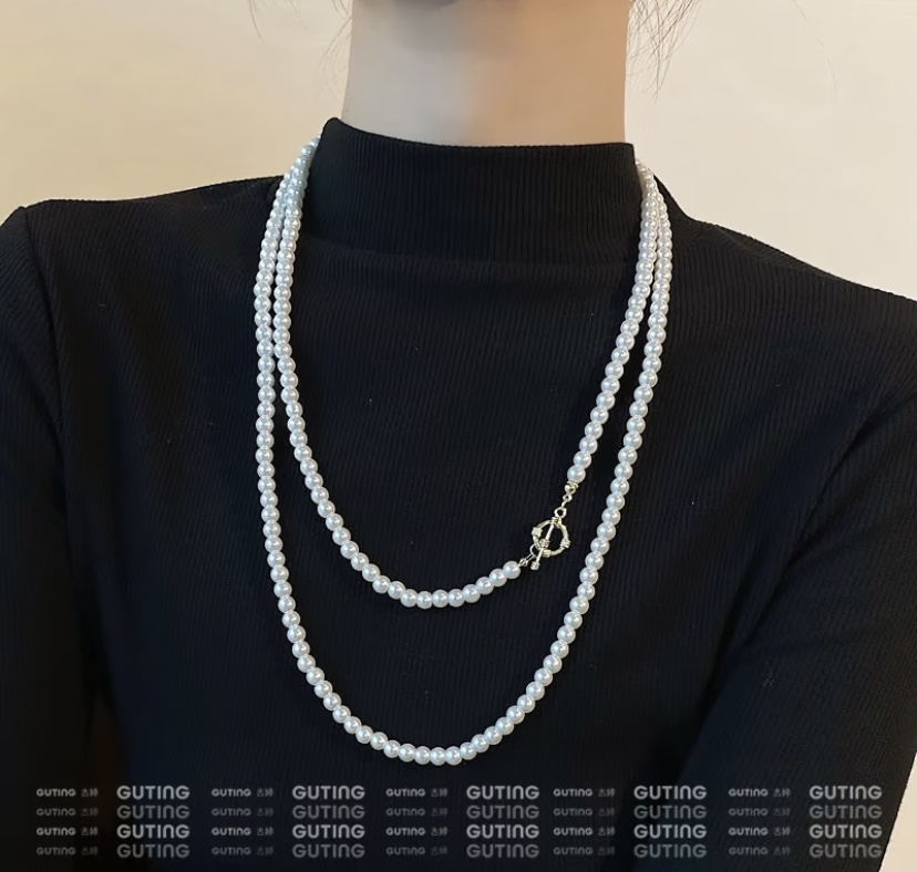 4038 multiple ways to wear layered pearl necklaces, elegant French long necklaces, versatile pendant chains, sweater chains