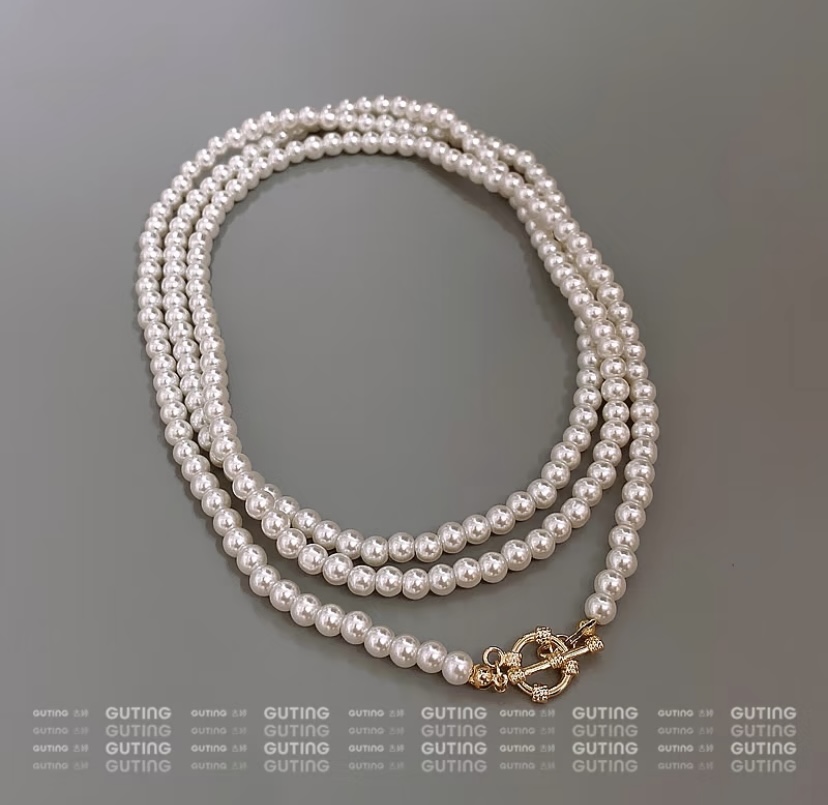 4038 multiple ways to wear layered pearl necklaces, elegant French long necklaces, versatile pendant chains, sweater chains