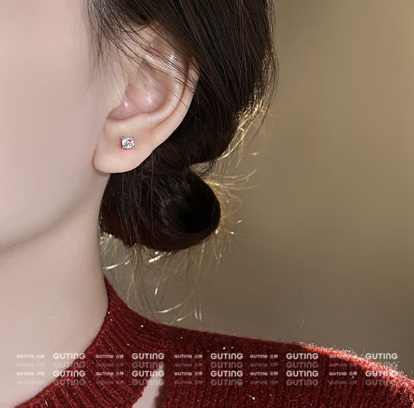 19039 (6-piece set) Versatile geometric earring, fashionable stud earrings, plain ring, New Year Red Autumn and Winter earrings