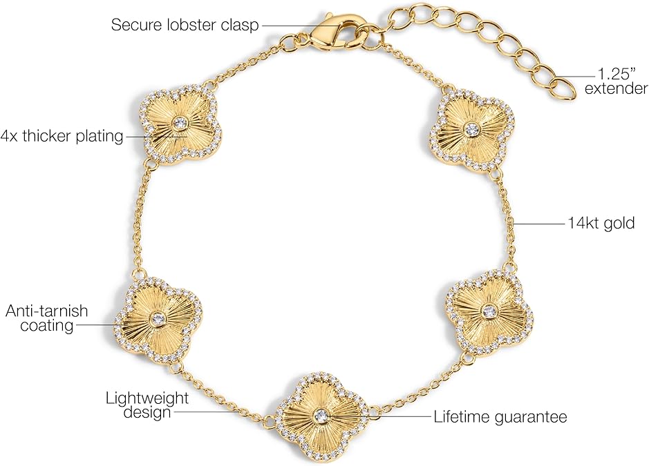 Lady's Four-Leaf Clover Icon Bracelet - Perfect for layering or wearing alone - Adjustable with 6.5-inch (approximately 16.5-centimeter) links