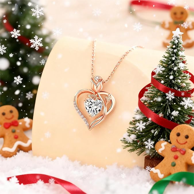Rose heart-shaped necklace, morganite necklace, girlfriend's necklace, for wife, mother's birthday, anniversary gift