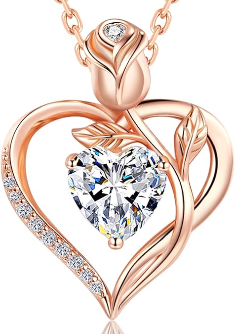 Rose heart-shaped necklace, morganite necklace, girlfriend's necklace, for wife, mother's birthday, anniversary gift