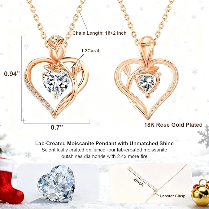 Rose heart-shaped necklace, morganite necklace, girlfriend's necklace, for wife, mother's birthday, anniversary gift