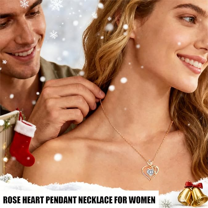 Rose heart-shaped necklace, morganite necklace, girlfriend's necklace, for wife, mother's birthday, anniversary gift