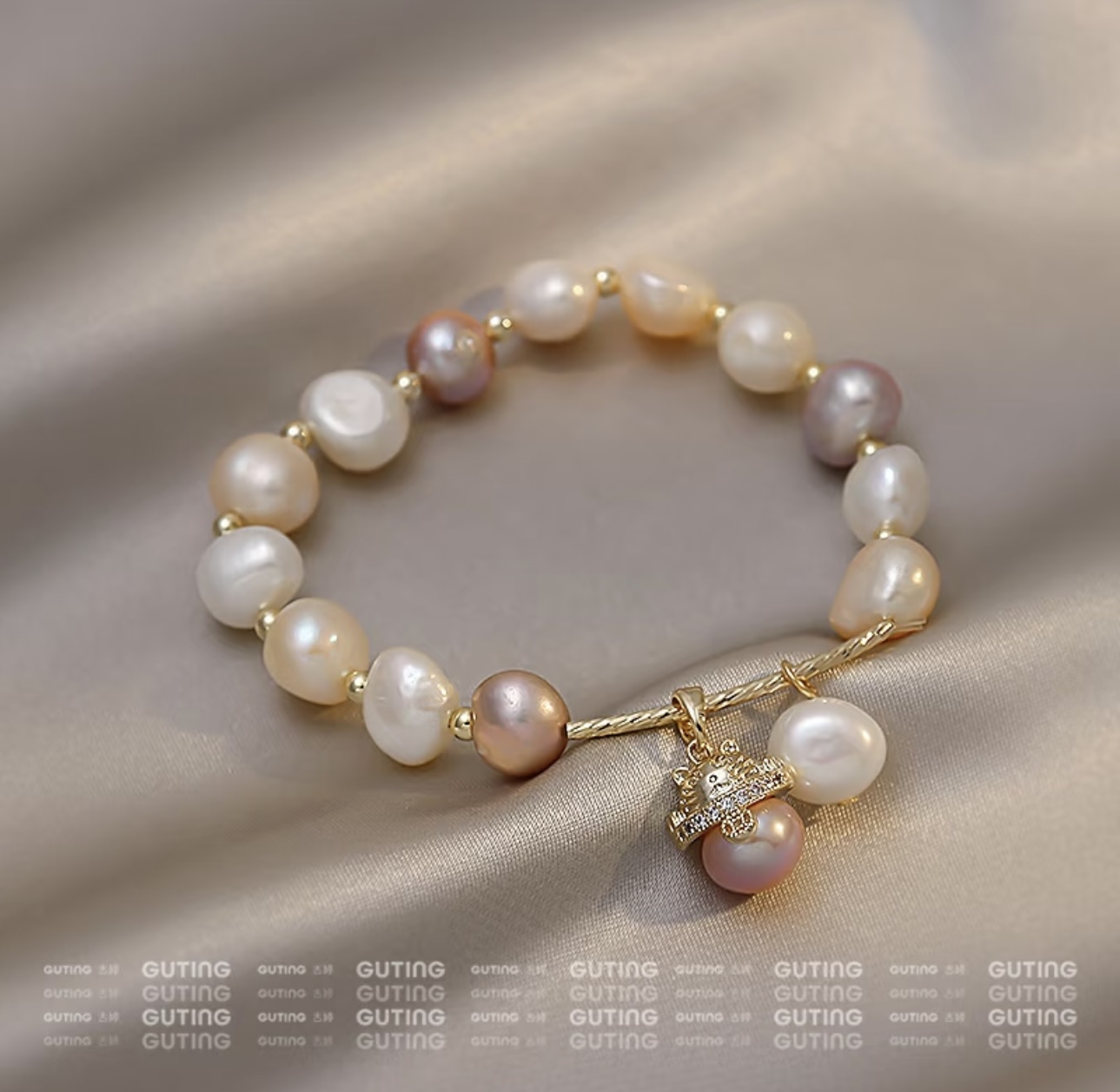 Baroque pearl bracelet, trendy Chinese-style wealth-attracting cat bracelet, fashionable and versatile jewelry, retro women's jewelry