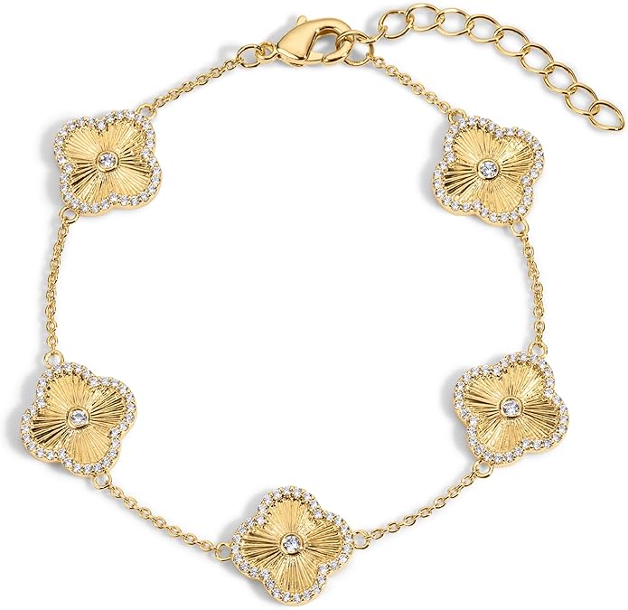 Lady's Four-Leaf Clover Icon Bracelet - Perfect for layering or wearing alone - Adjustable with 6.5-inch (approximately 16.5-centimeter) links