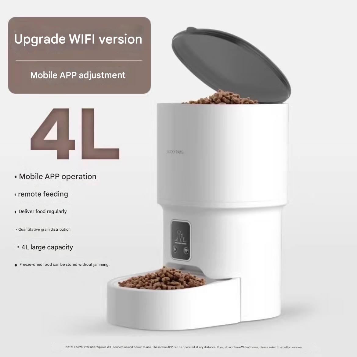 Pet automatic feeder - intelligent cat food and dog food dispenser with timer and scale, equipped with Wi-Fi remote control for automatic feeding.