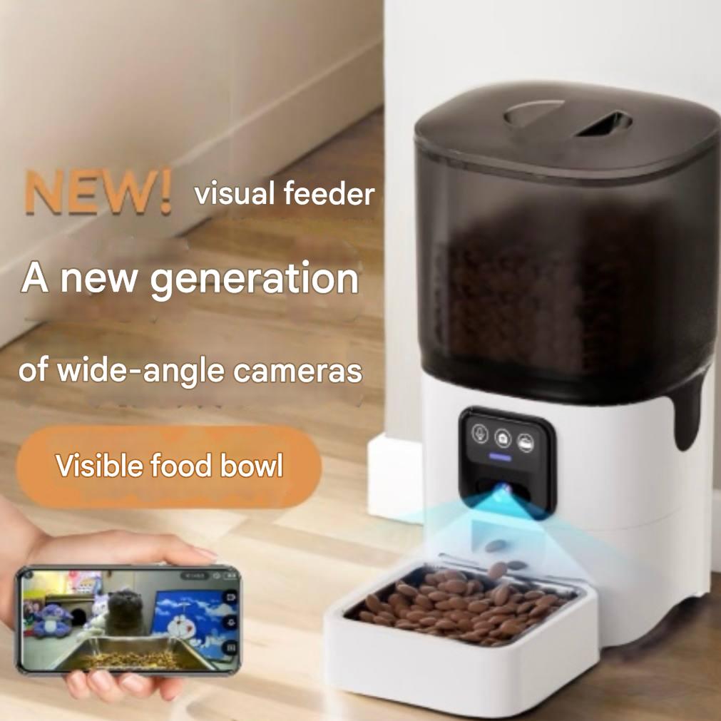 Video-enabled automatic feeder for cats - real-time monitoring of feeding machine for pet cat food and dog food feeding machine - visible feeding bowl