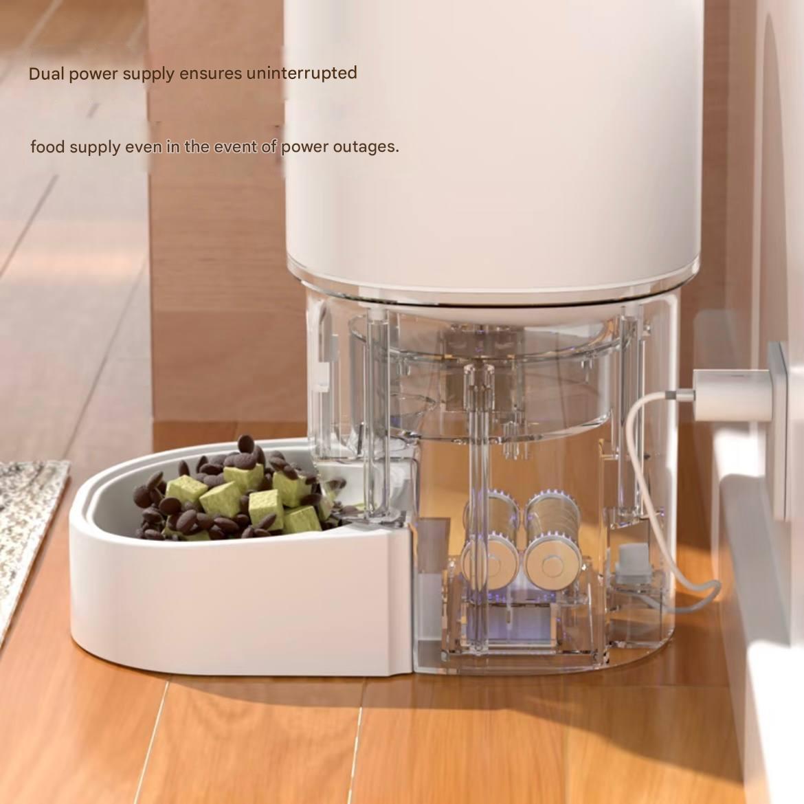 Pet automatic feeder - intelligent cat food and dog food dispenser with timer and scale, equipped with Wi-Fi remote control for automatic feeding.