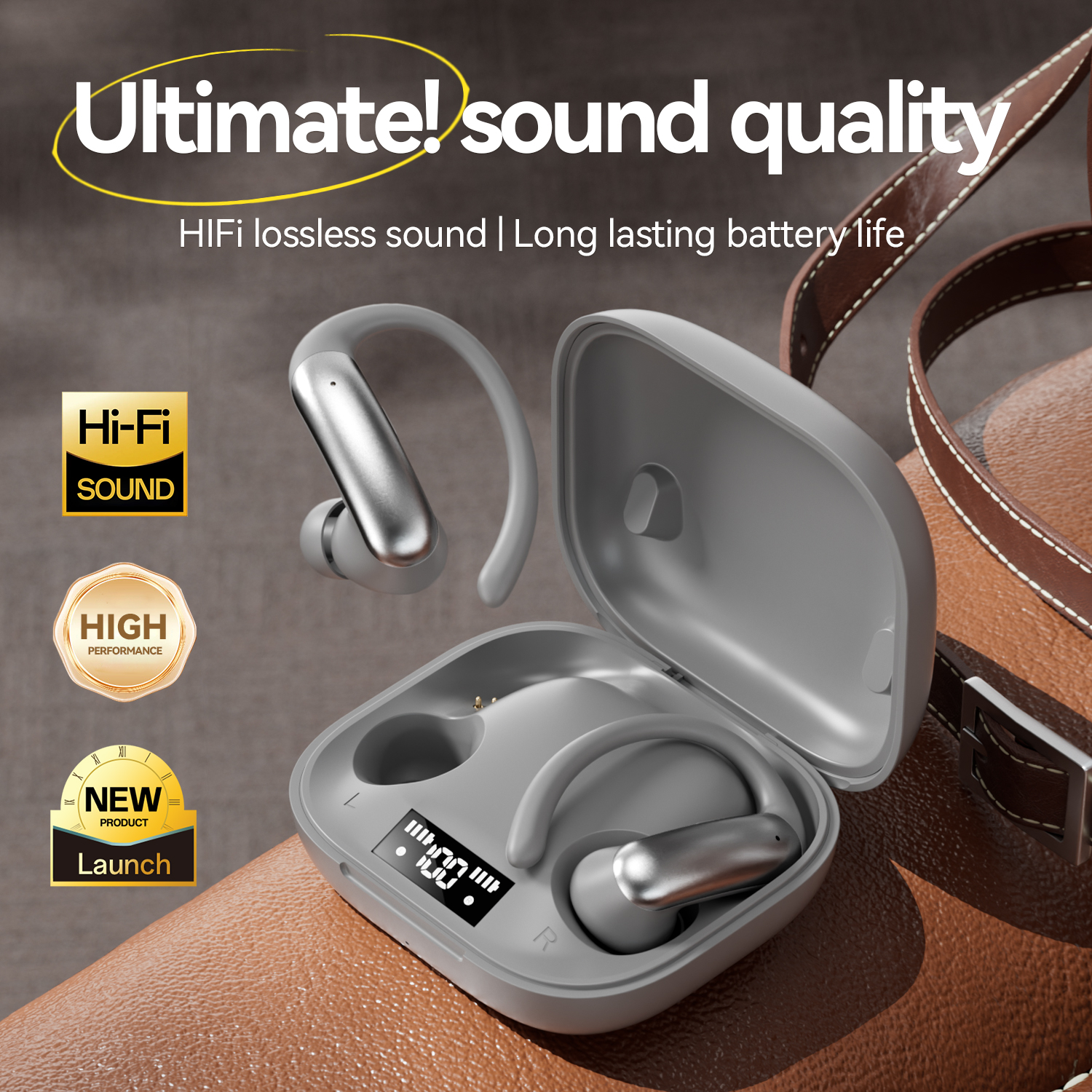 AI language translation headphones, with a digital display screen, 360° panoramic sound effect, support for Bluetooth 6.0, wireless noise reduction, volume control, quick charging, compatible with mobile phones and game consoles