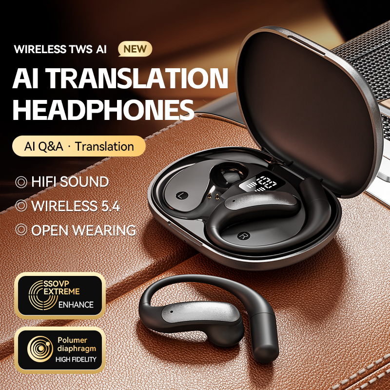 New model of running sports wireless headphones, with ear hooks, pure bass wireless earphones, LED display, noise-canceling earplugs with built-in microphones.
