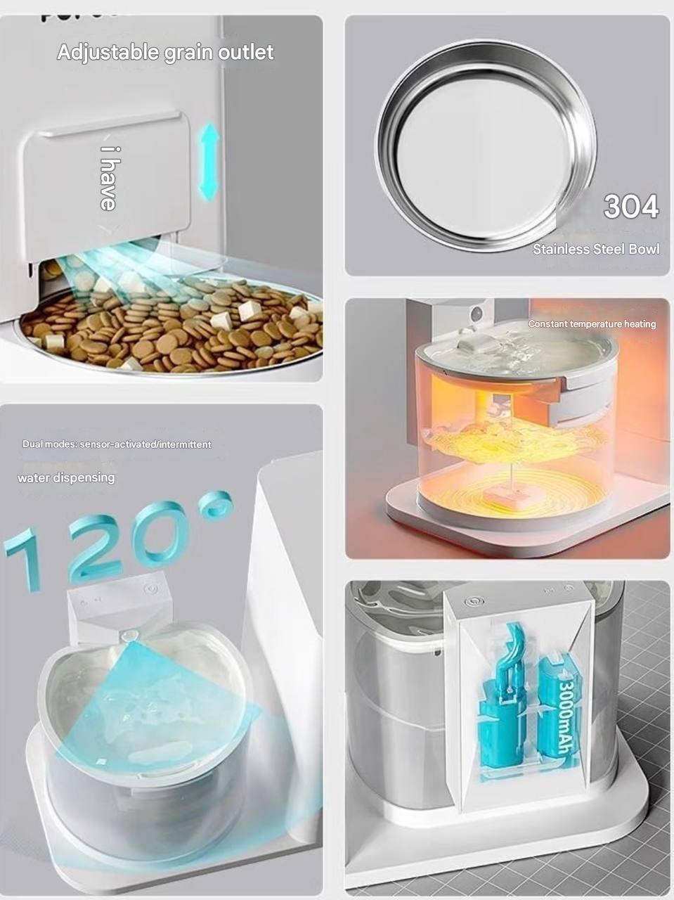 Two-in-one pet automatic feeder integrating a water dispenser and a smart automatic feeder, a non-electric all-in-one machine for cat food.
