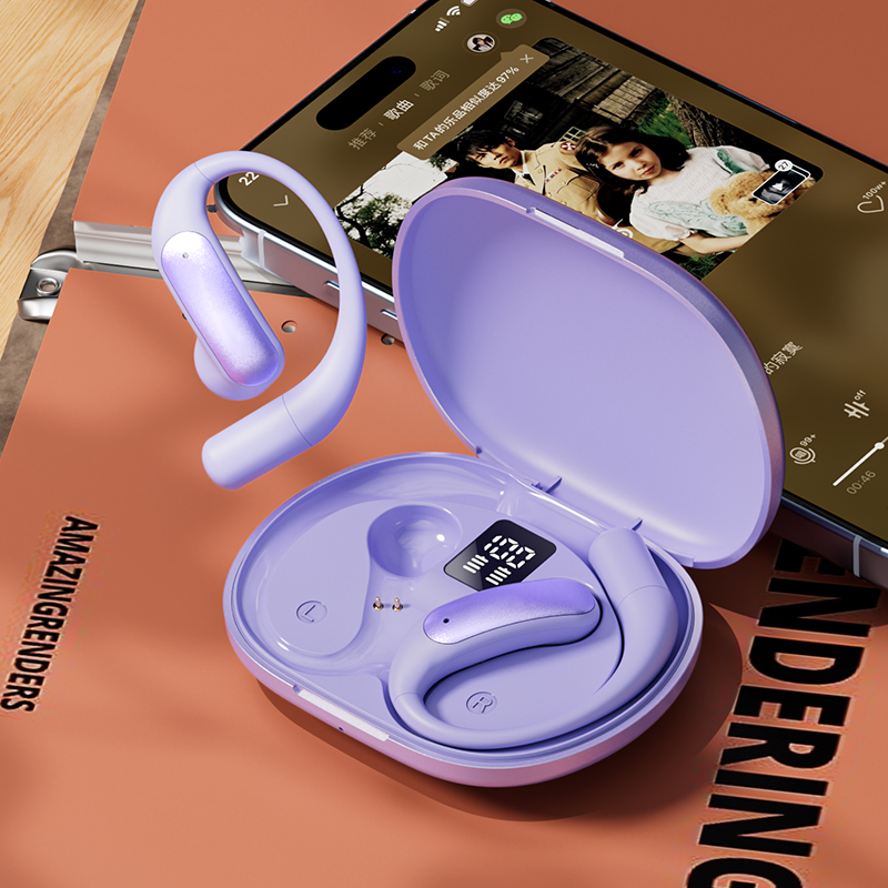 New model of running sports wireless headphones, with ear hooks, pure bass wireless earphones, LED display, noise-canceling earplugs with built-in microphones.