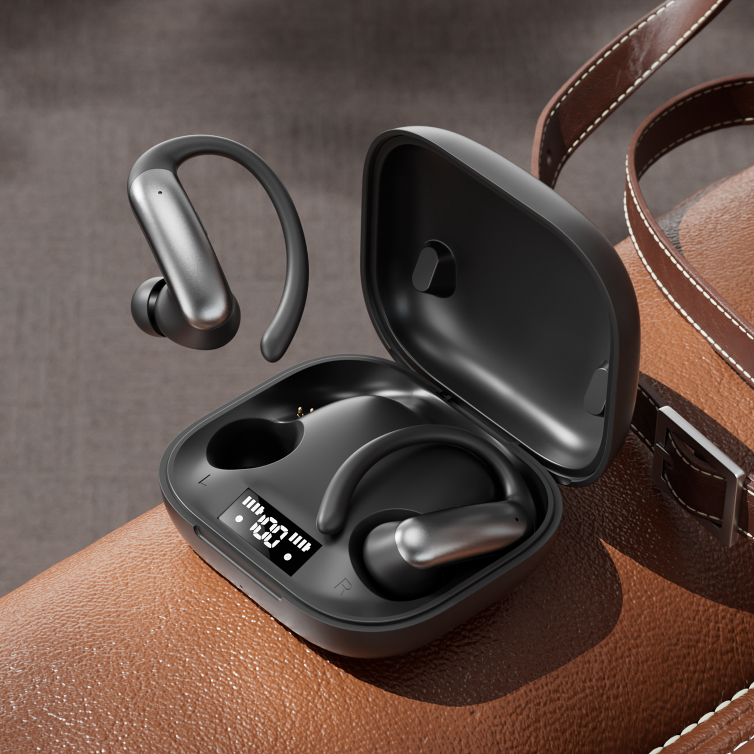 AI language translation headphones, with a digital display screen, 360° panoramic sound effect, support for Bluetooth 6.0, wireless noise reduction, volume control, quick charging, compatible with mobile phones and game consoles