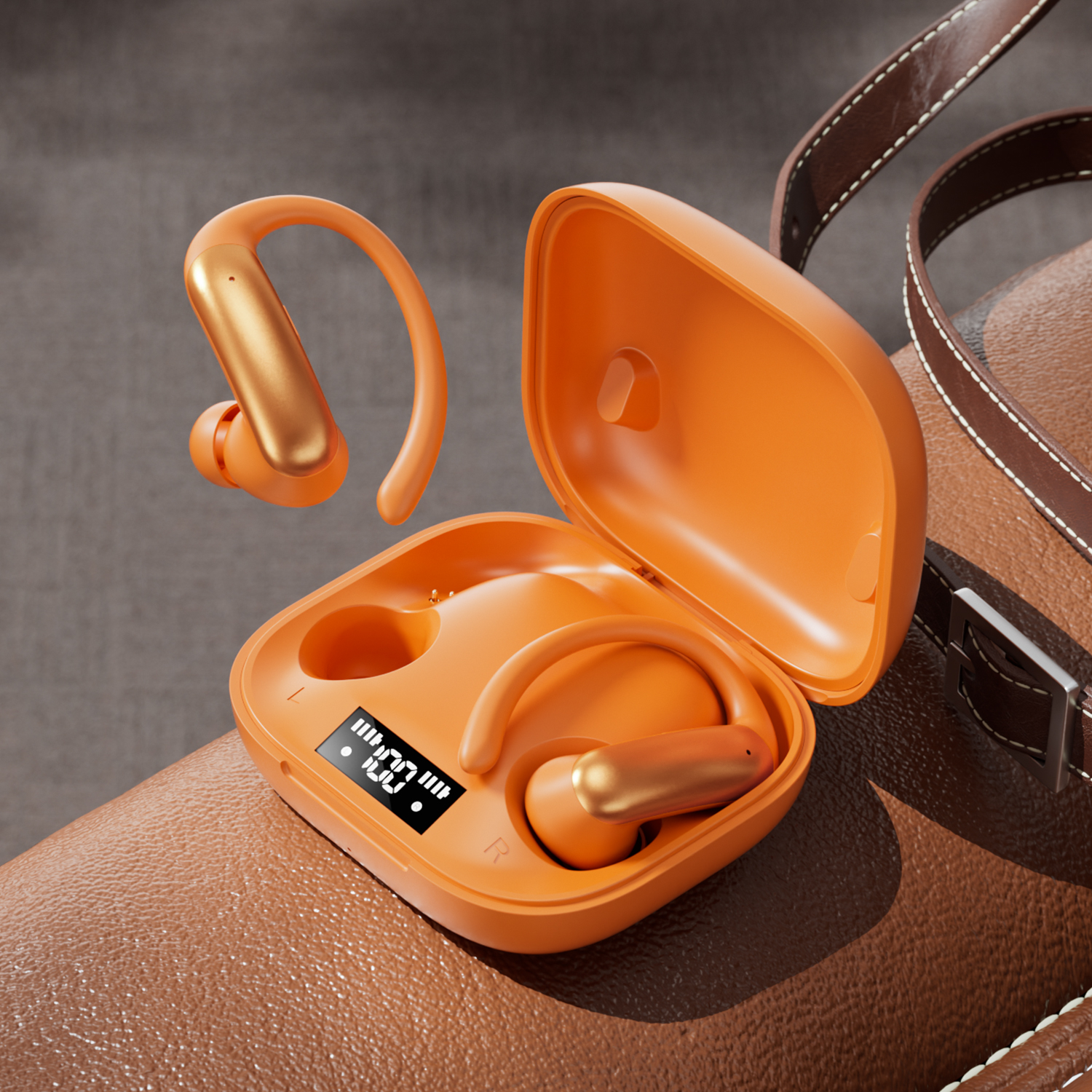 AI language translation headphones, with a digital display screen, 360° panoramic sound effect, support for Bluetooth 6.0, wireless noise reduction, volume control, quick charging, compatible with mobile phones and game consoles