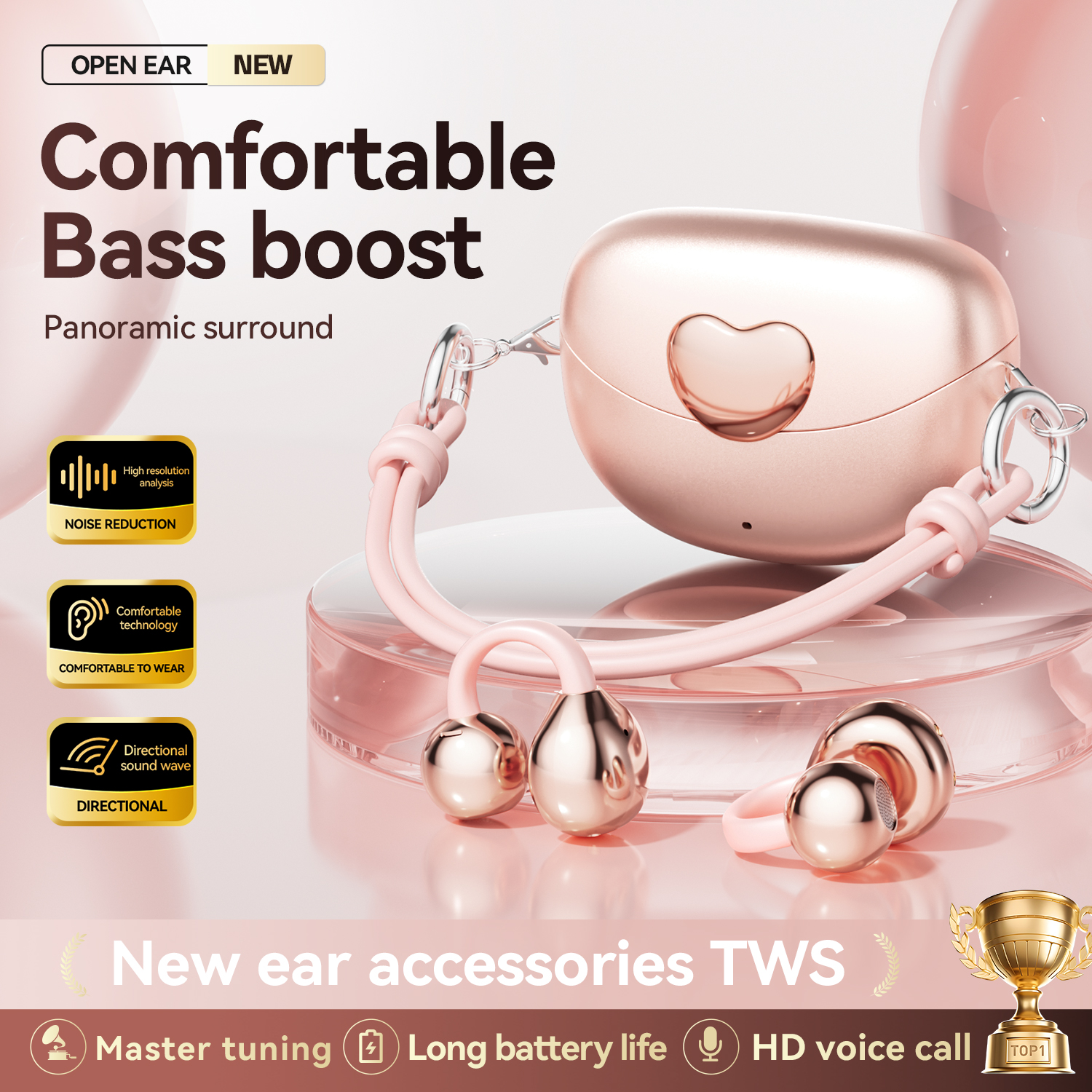 Open translation earpiece - AI call noise reduction - Built-in capacitive microphone - Recommended as a Christmas gift/valentine's gift - Fashionable appearance - Compatible with multiple devices (mobile phones/tablets/laptops) - With charging case