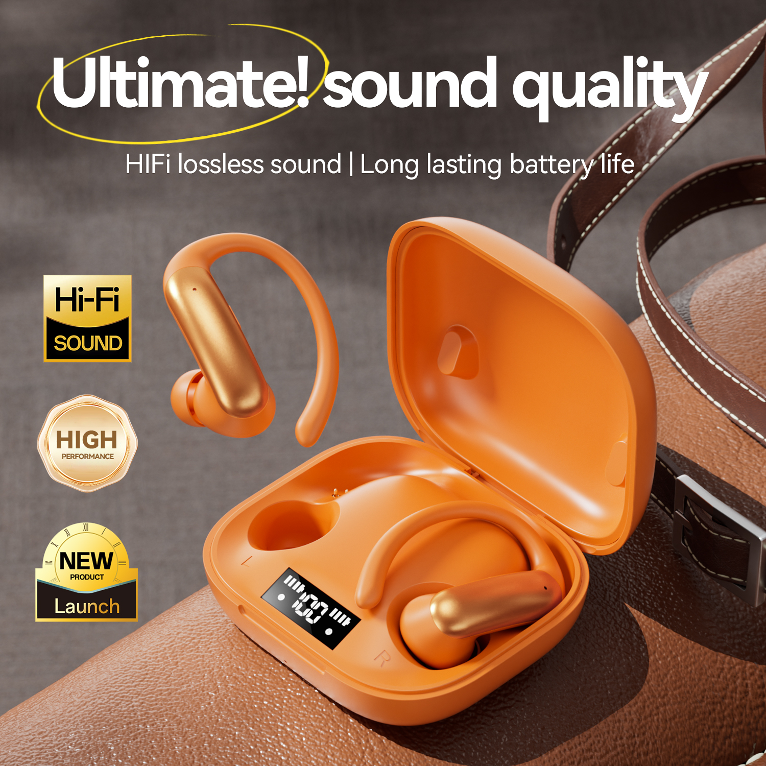 AI language translation headphones, with a digital display screen, 360° panoramic sound effect, support for Bluetooth 6.0, wireless noise reduction, volume control, quick charging, compatible with mobile phones and game consoles