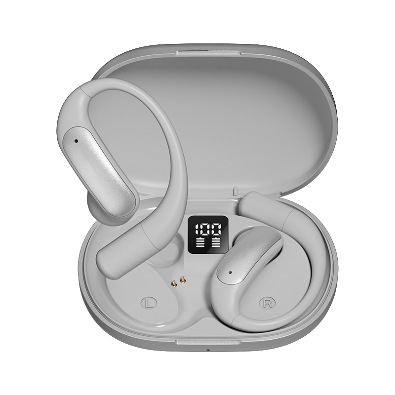 New model of running sports wireless headphones, with ear hooks, pure bass wireless earphones, LED display, noise-canceling earplugs with built-in microphones.