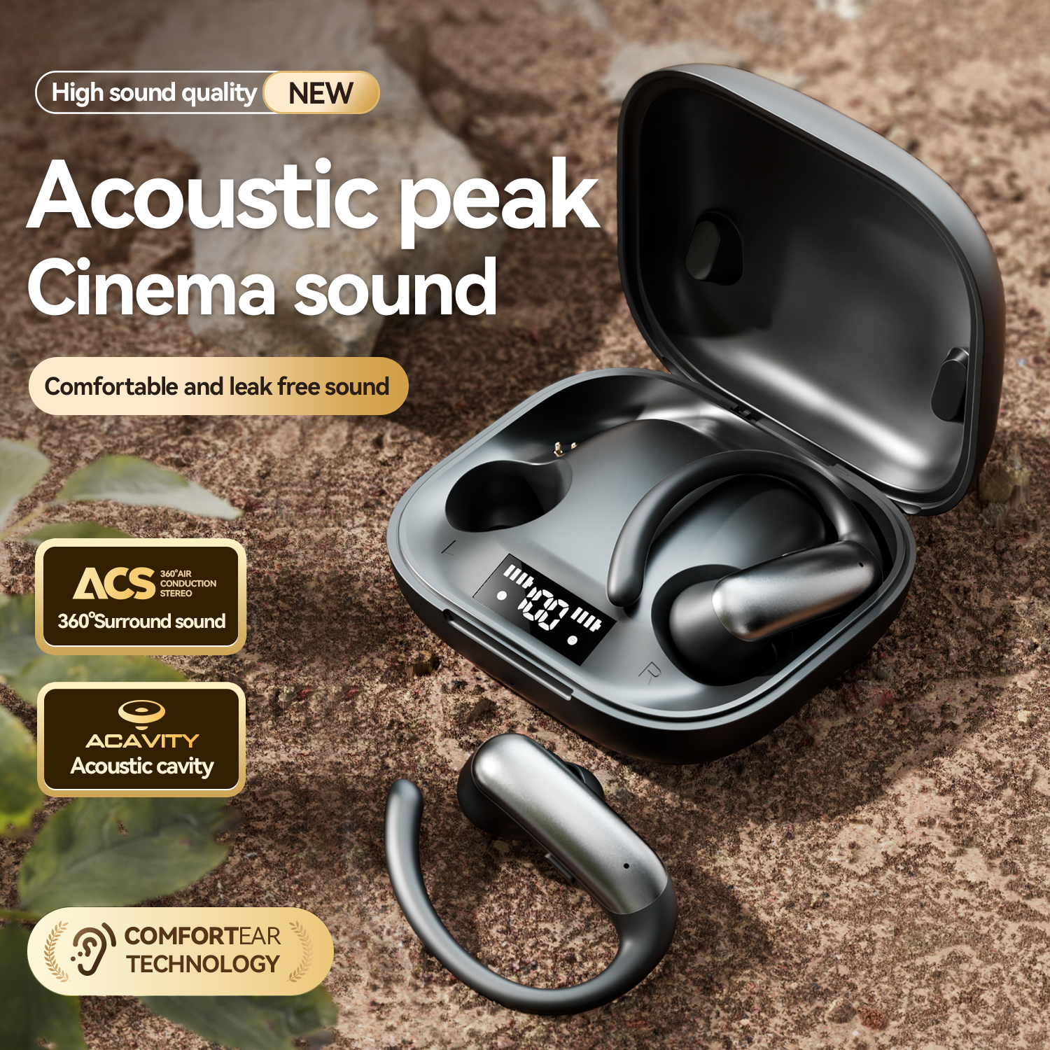 AI language translation headphones, with a digital display screen, 360° panoramic sound effect, support for Bluetooth 6.0, wireless noise reduction, volume control, quick charging, compatible with mobile phones and game consoles