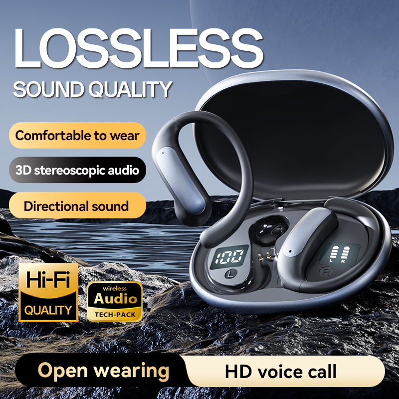 New model of sports wireless headphones, wireless headphones with ear straps, pure bass, over-ear headphones with dual LED displays, noise-canceling headphones with built-in capacitive microphones