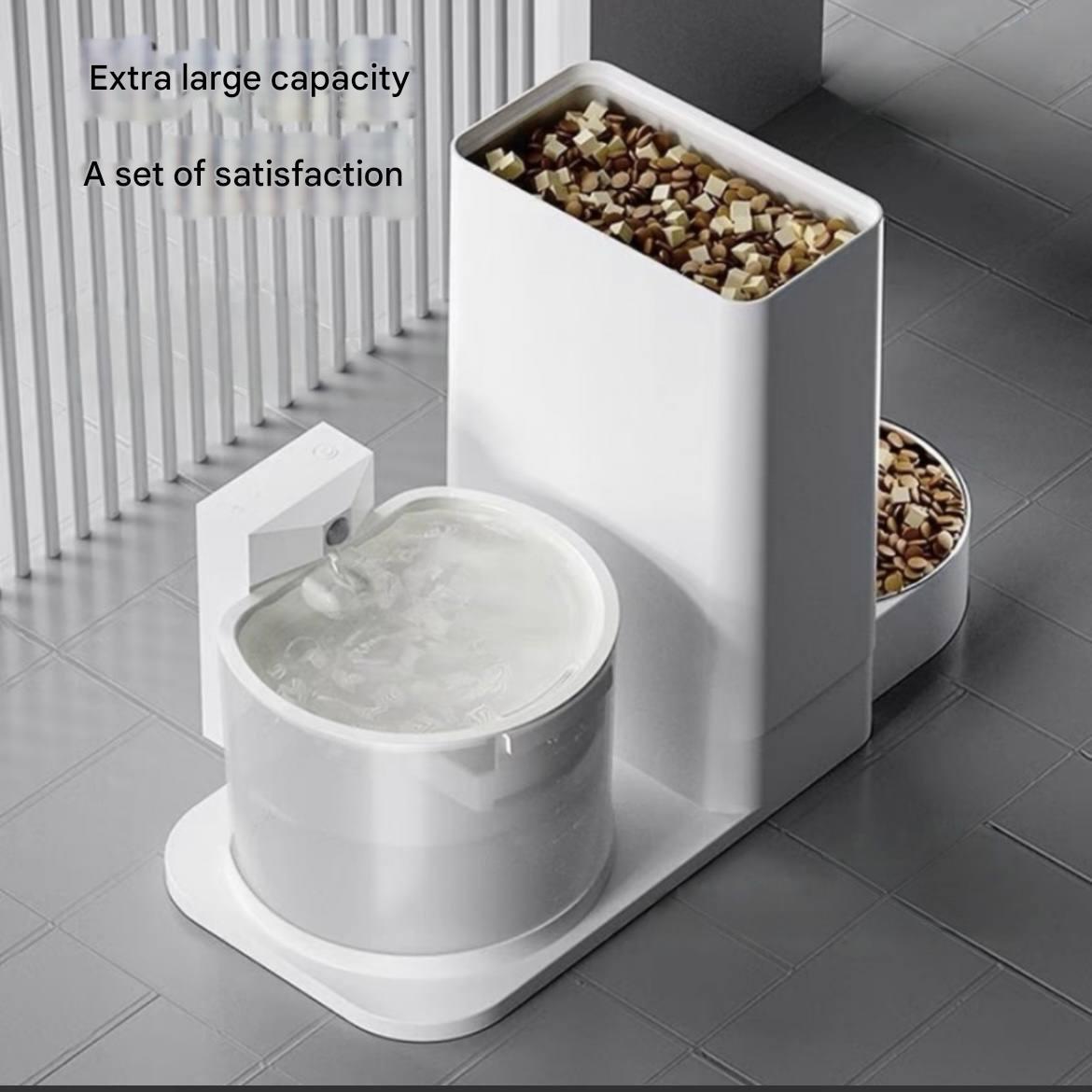 Two-in-one pet automatic feeder integrating a water dispenser and a smart automatic feeder, a non-electric all-in-one machine for cat food.