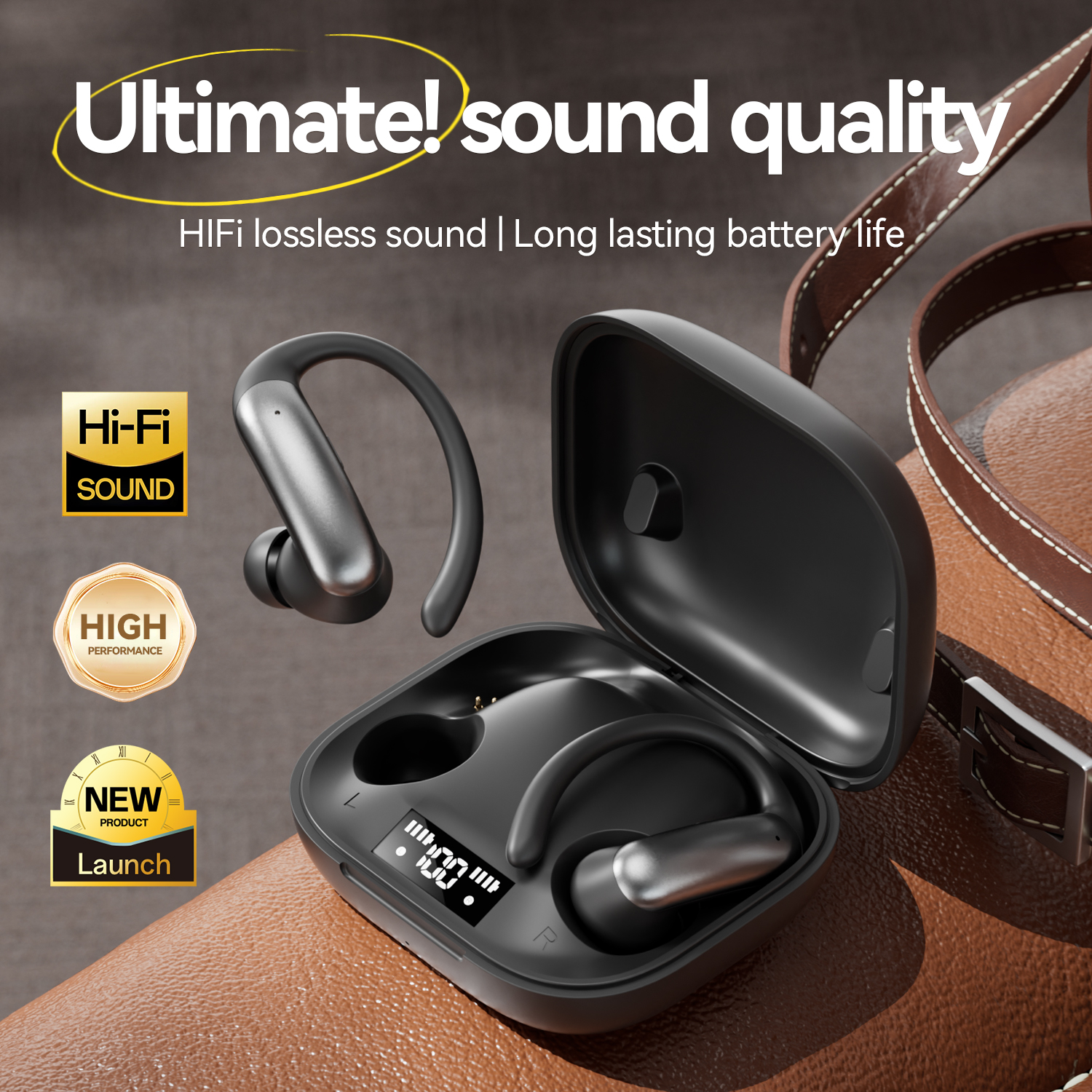 AI language translation headphones, with a digital display screen, 360° panoramic sound effect, support for Bluetooth 6.0, wireless noise reduction, volume control, quick charging, compatible with mobile phones and game consoles