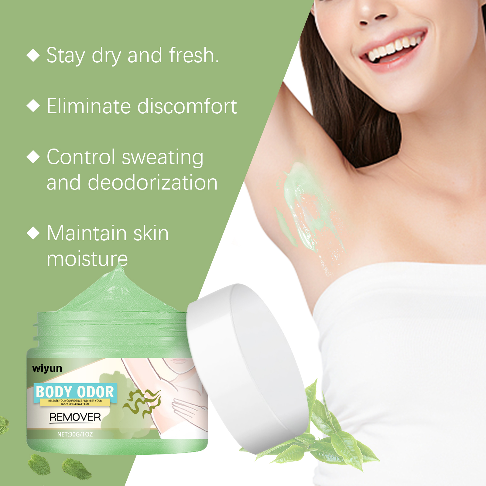 Underarm Antiperspirant Care Cream - Cleanses armpits, eliminates sweat odor, provides refreshing and long-lasting fragrance for body care.