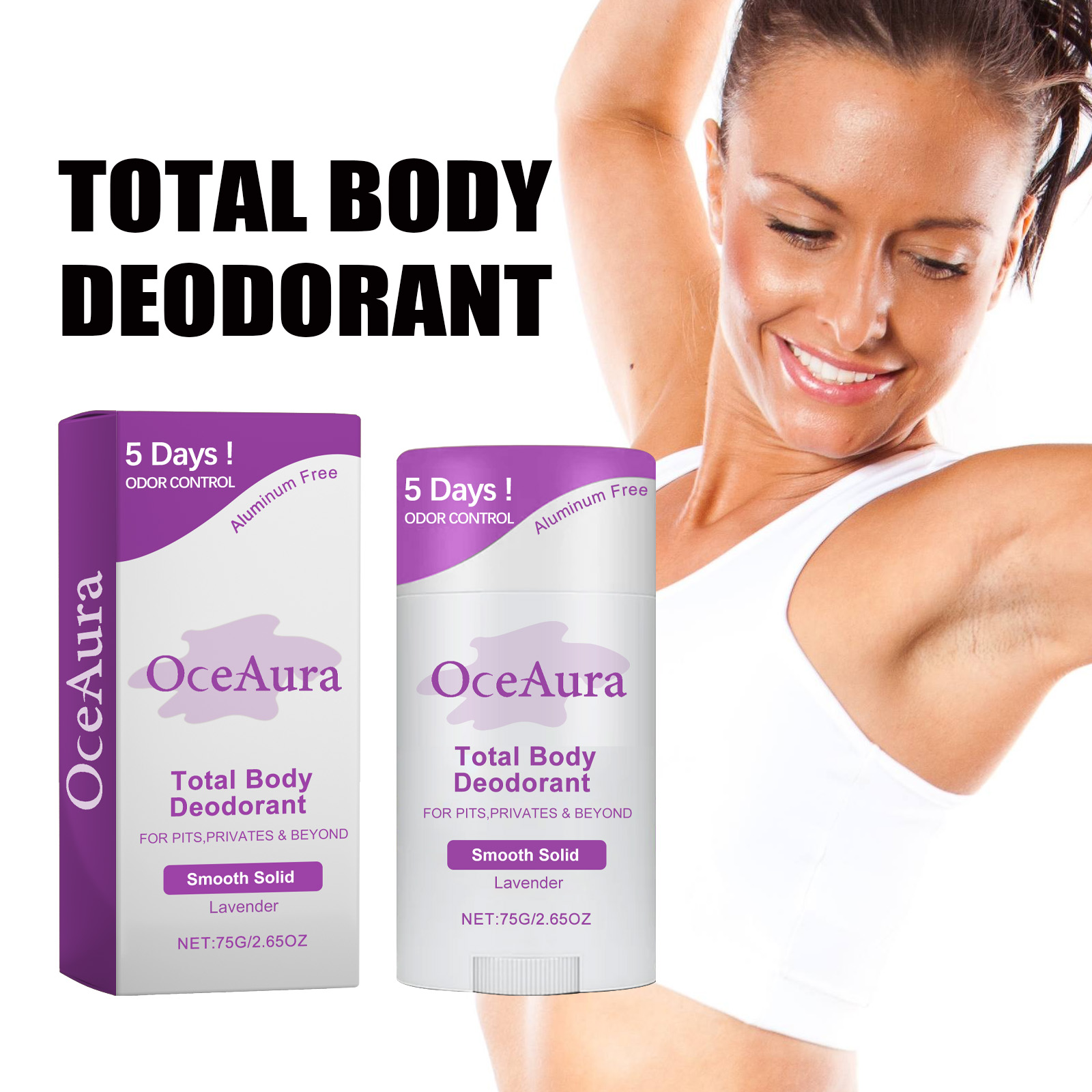 Women's Lavender Body Deodorant Stick - For Cleaning Underarms, Reducing Sweat, Refreshing and Refreshing Body Odor