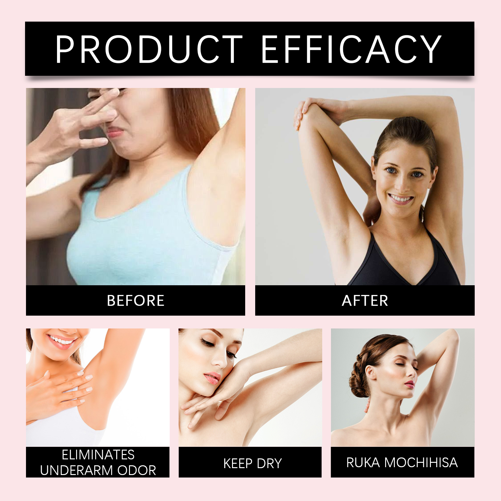 Women's underarm antiperspirant and deodorant spray. Effective in eliminating sweat and odor in the armpits during summer. Long-lasting fragrance, refreshing, non-greasy.