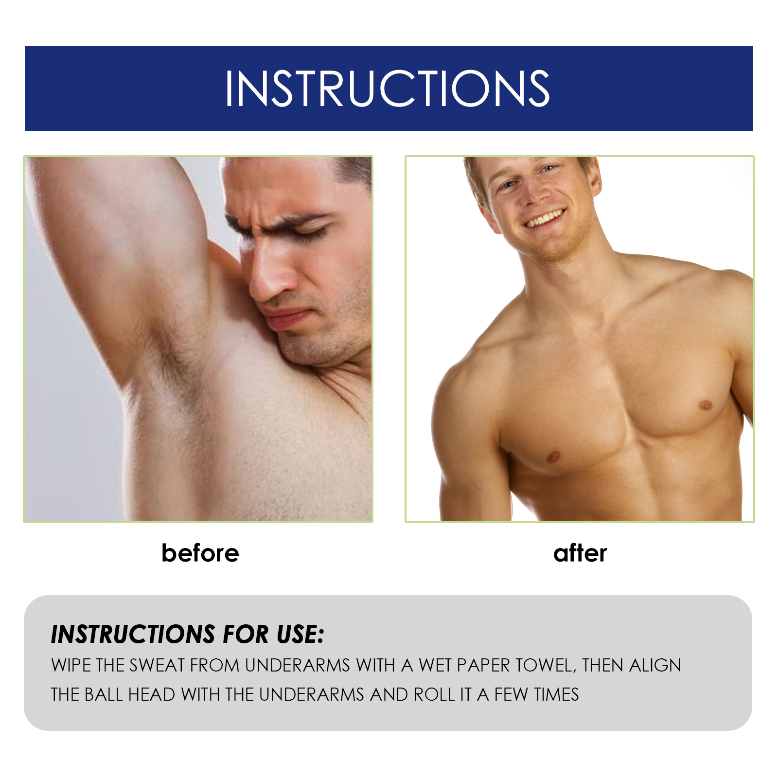 Men's Antiperspirant Roll-On: Removes body odor from armpits, provides refreshing and long-lasting fragrance, and effectively reduces sweating.