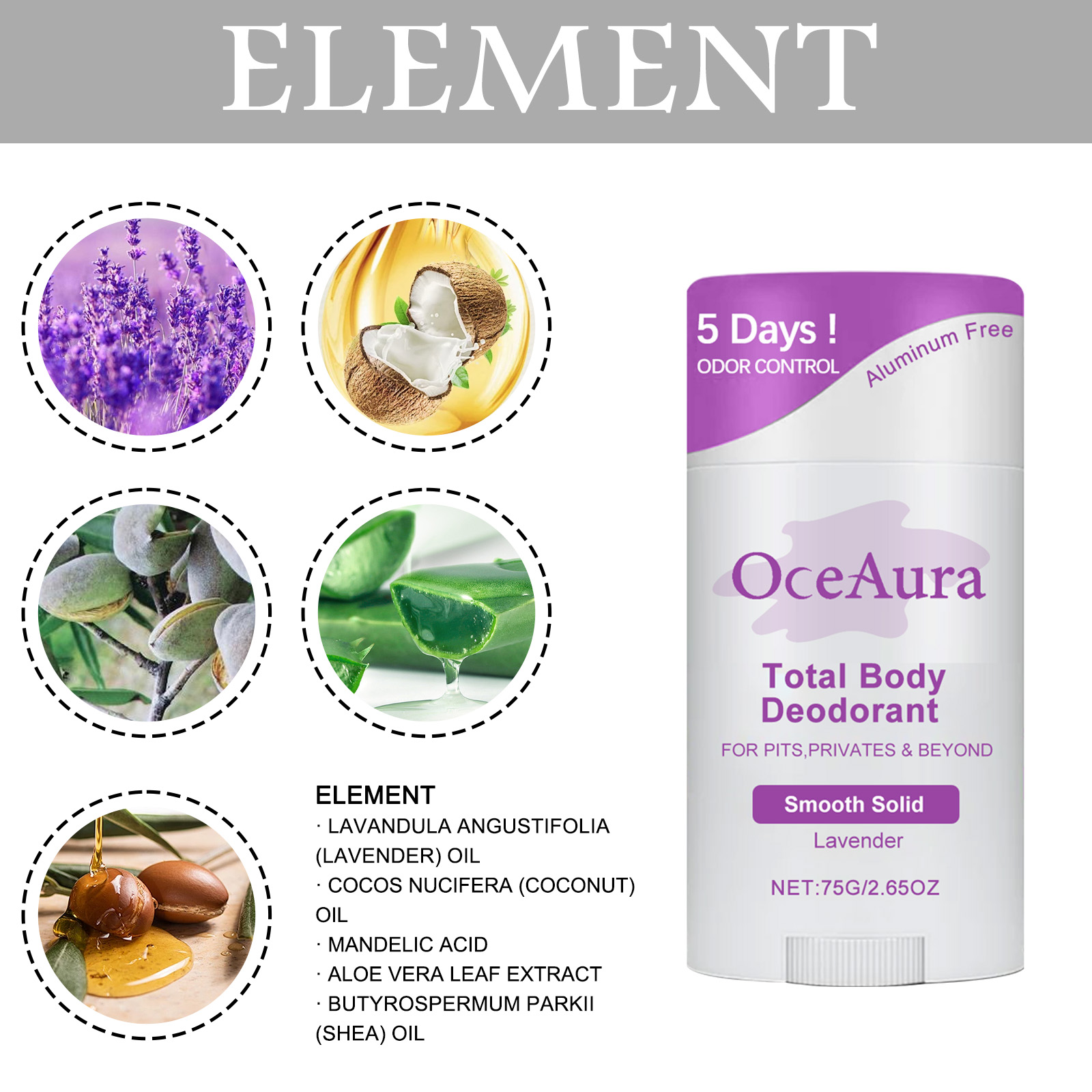 Women's Lavender Body Deodorant Stick - For Cleaning Underarms, Reducing Sweat, Refreshing and Refreshing Body Odor