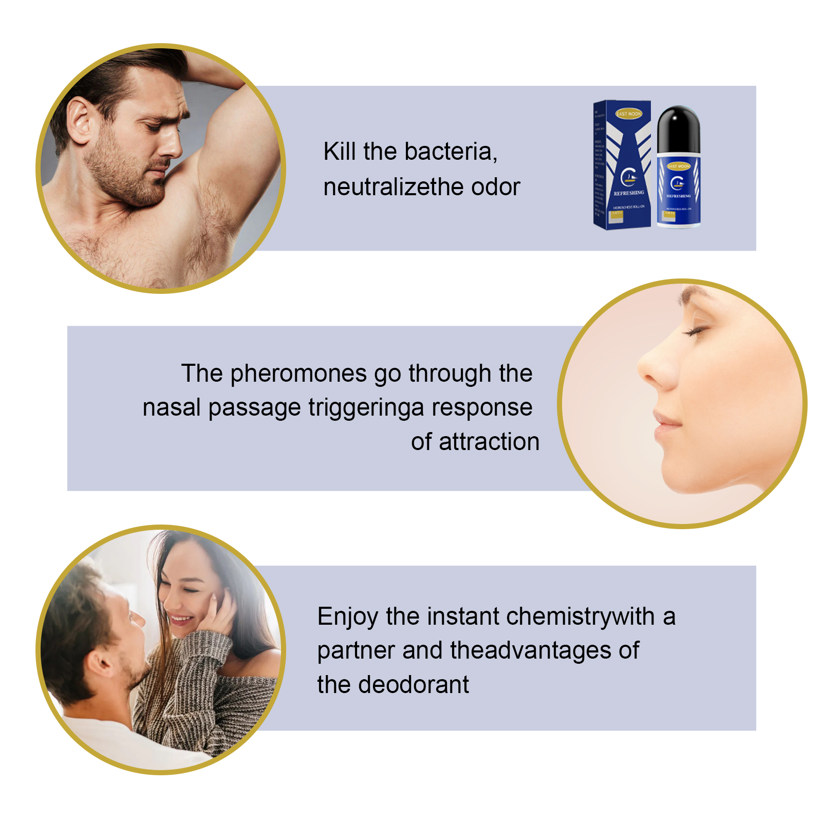 Men's Antiperspirant Roll-On: Removes body odor from armpits, provides refreshing and long-lasting fragrance, and effectively reduces sweating.