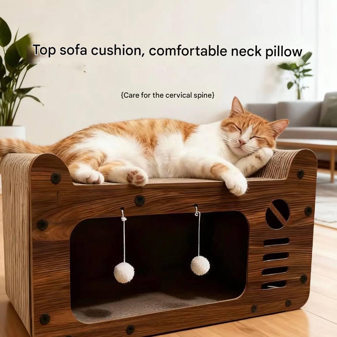 Villa cat scratching pad cat bed scratch-resistant and durable large-sized multi-functional entertainment cat climbing frame with double-layer paper box tunnel integrated unit