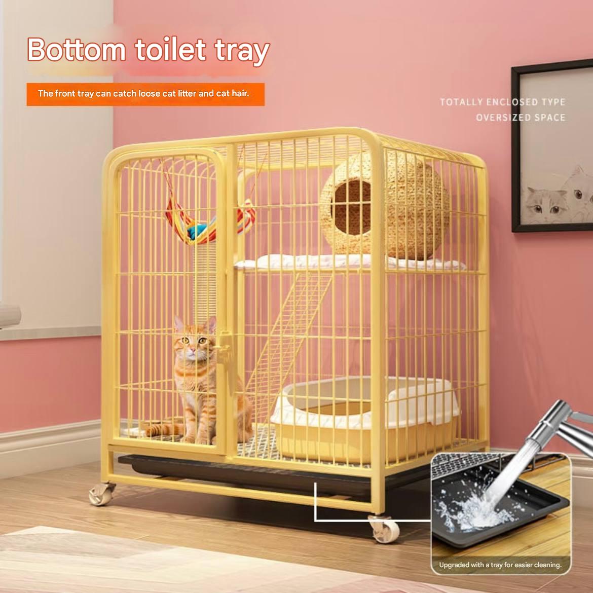 Cat cage - Large indoor space for home use. Foldable with built-in toilet. Integrated security cage for cats. Thickened dog cage.