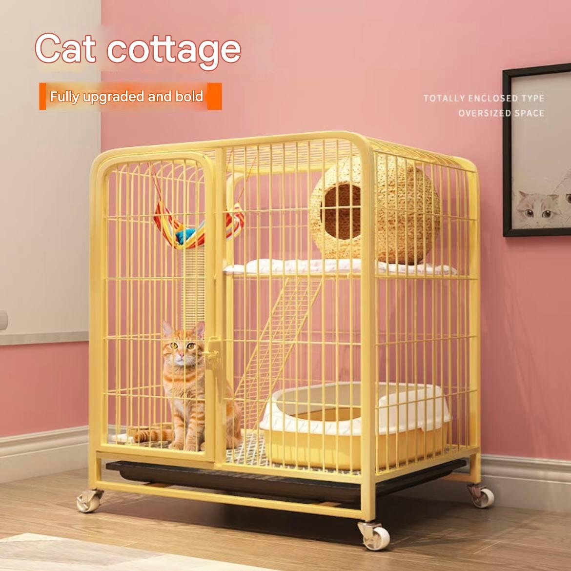 Cat cage - Large indoor space for home use. Foldable with built-in toilet. Integrated security cage for cats. Thickened dog cage.