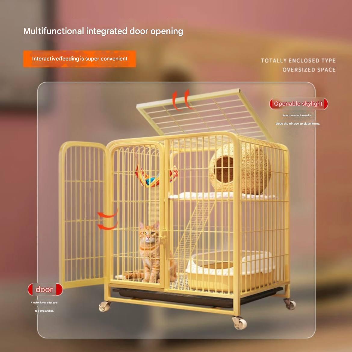 Cat cage - Large indoor space for home use. Foldable with built-in toilet. Integrated security cage for cats. Thickened dog cage.