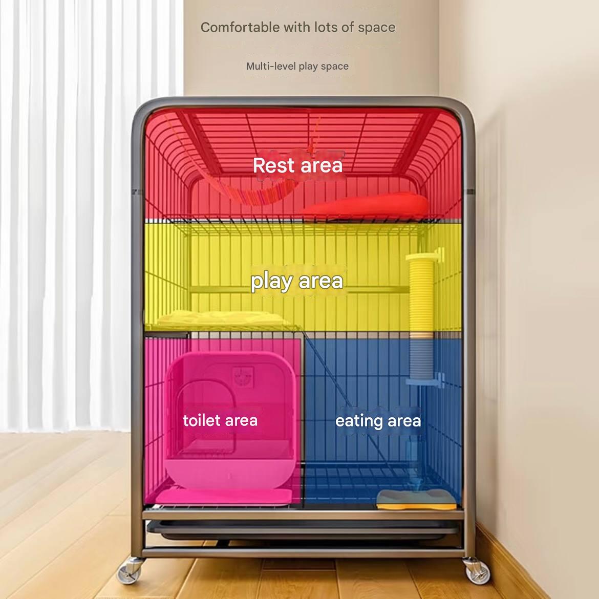 Cat cage - Large indoor space for home use. Foldable with built-in toilet. Integrated security cage for cats. Thickened dog cage.