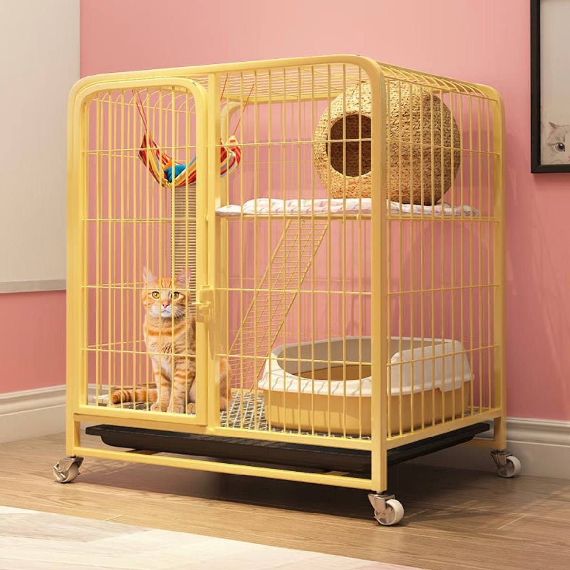 Cat cage - Large indoor space for home use. Foldable with built-in toilet. Integrated security cage for cats. Thickened dog cage.