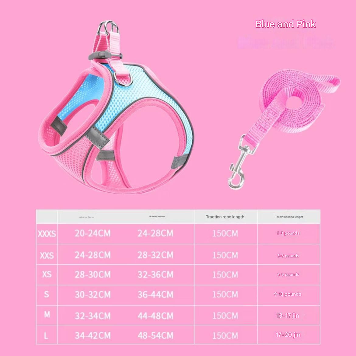 Vest-style pet chest harness leash set - Mesh breathable reflective dog walking rope - Dog and cat supplies