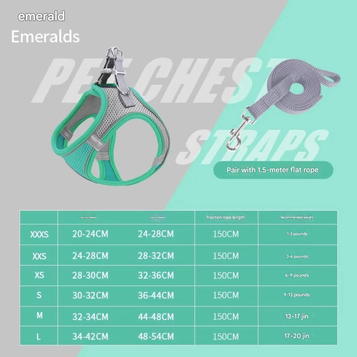 Vest-style pet chest harness leash set - Mesh breathable reflective dog walking rope - Dog and cat supplies