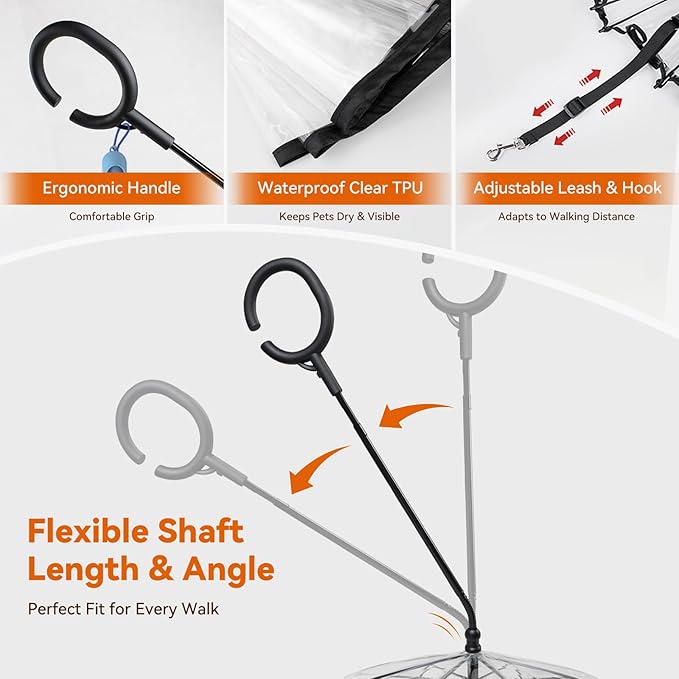 Dog umbrella, transparent dog carrying strap, rainproof and waterproof, adjustable traction strap for dog walking strap, pet outdoor rain gear, dog umbrella, transparent dog carrying strap, rainproof and waterproof