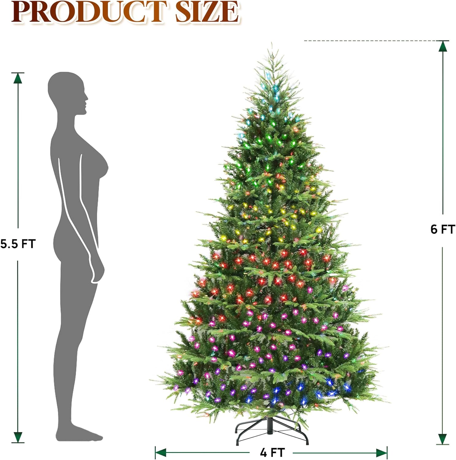 STAR 6 ft Prelit Christmas Tree with 450 LED Lights, App Control, Aspen Artificial Christmas Tree, Multi-Color RGBW Lights, 1632 PE & PVC Branch Tips, Xmas Tree, for Home, Party