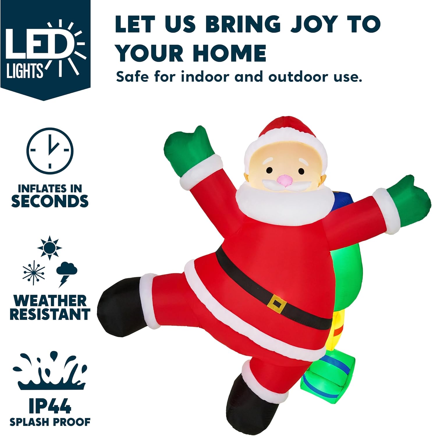 Joiedomi 6 FT Tall Christmas Inflatable Climbing Santa with Gift Bags, Blow Up Xmas Hanging Santa Outdoor Decorations with Build-in LEDs for Xmas Party Decor Yard Outside Garden Holiday Decorations