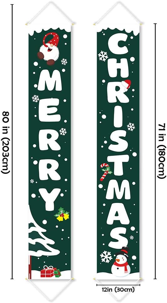 Ivenf Christmas Porch Sign Set Green Banners, Xmas Hanging Decorations for Home Outdoor Indoor Wall Front Door Decor