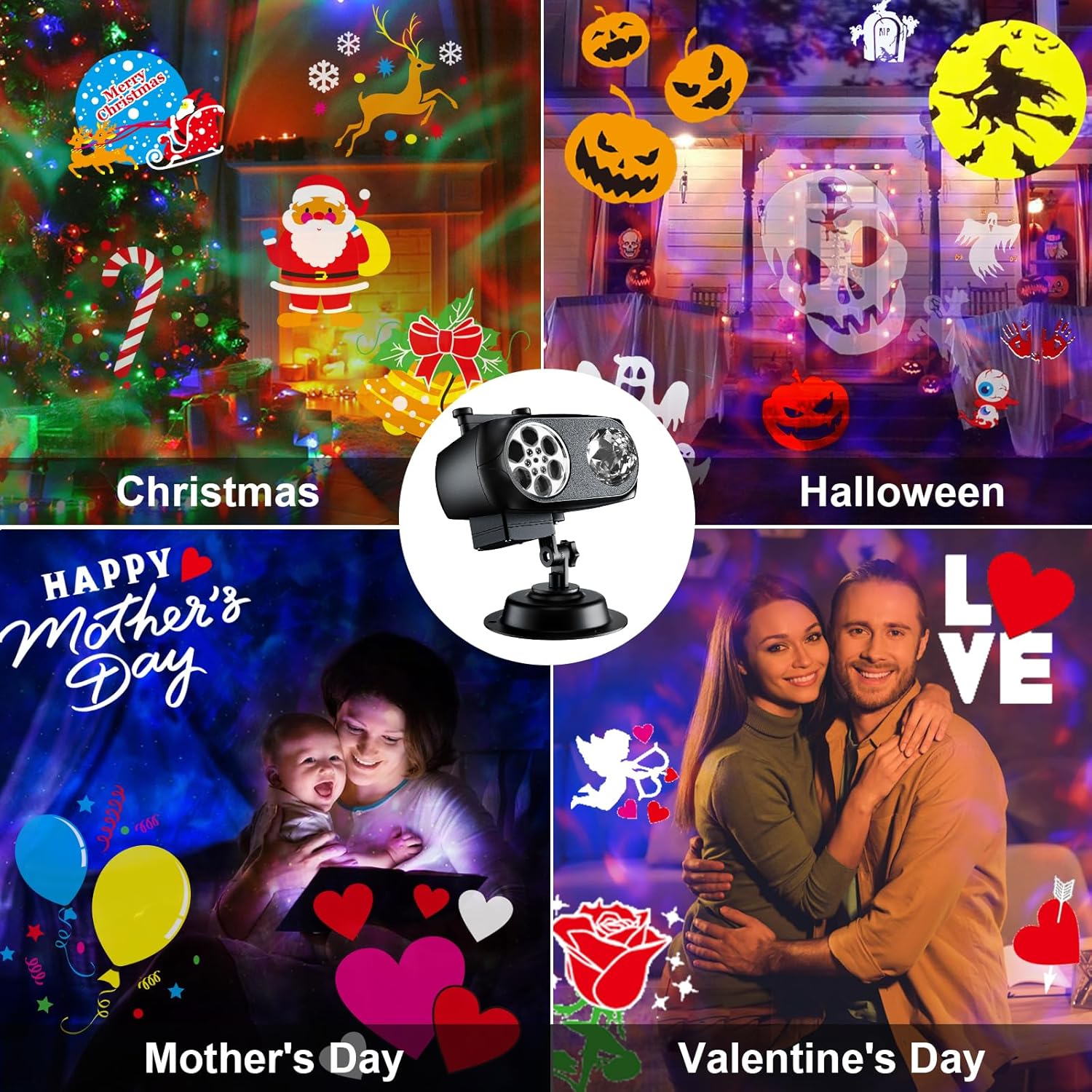 2025 Upgrade Brighter Christmas Projector Lights Outdoor, 8 Patterns Holiday Projectors 19HD Slides (Ocean Wave & Patterns), Weatherproof Halloween Projector,Christmas Decorations for Light Show