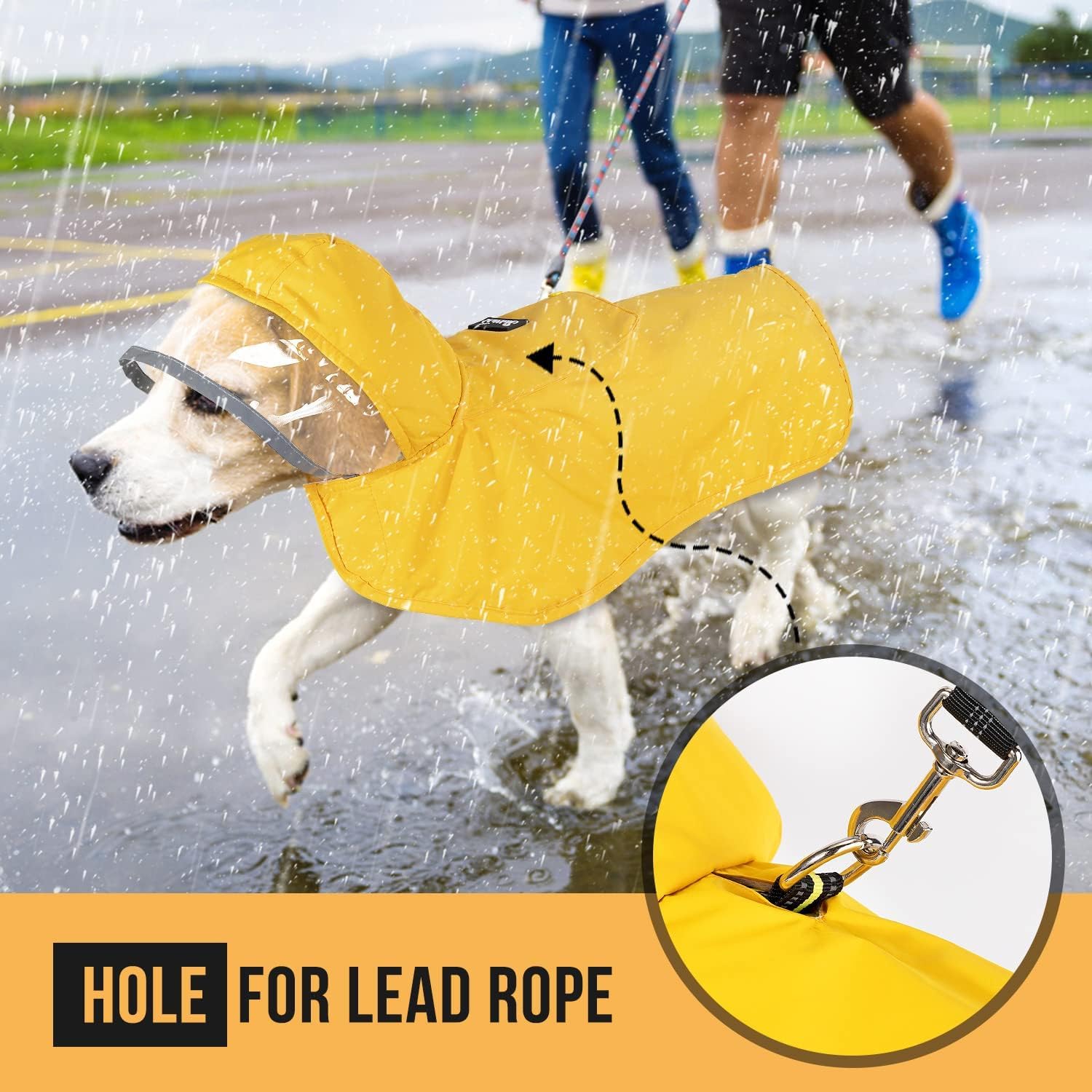 Dog raincoat, adjustable dog rain jacket with transparent hooded double-layer design, suitable for large, medium-sized and small dogs, waterproof rain cape, with reflective storage bag and edges