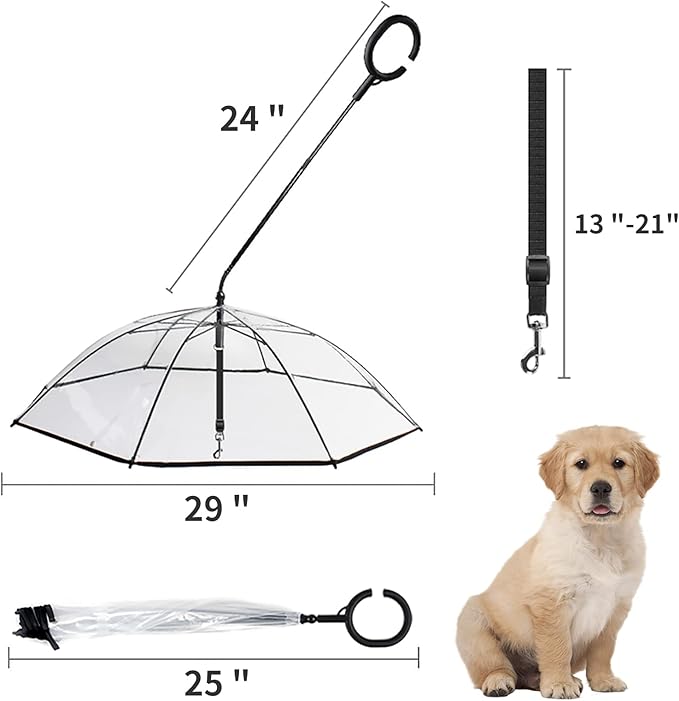 Dog umbrella, transparent dog carrying strap, rainproof and waterproof, adjustable traction strap for dog walking strap, pet outdoor rain gear, dog umbrella, transparent dog carrying strap, rainproof and waterproof